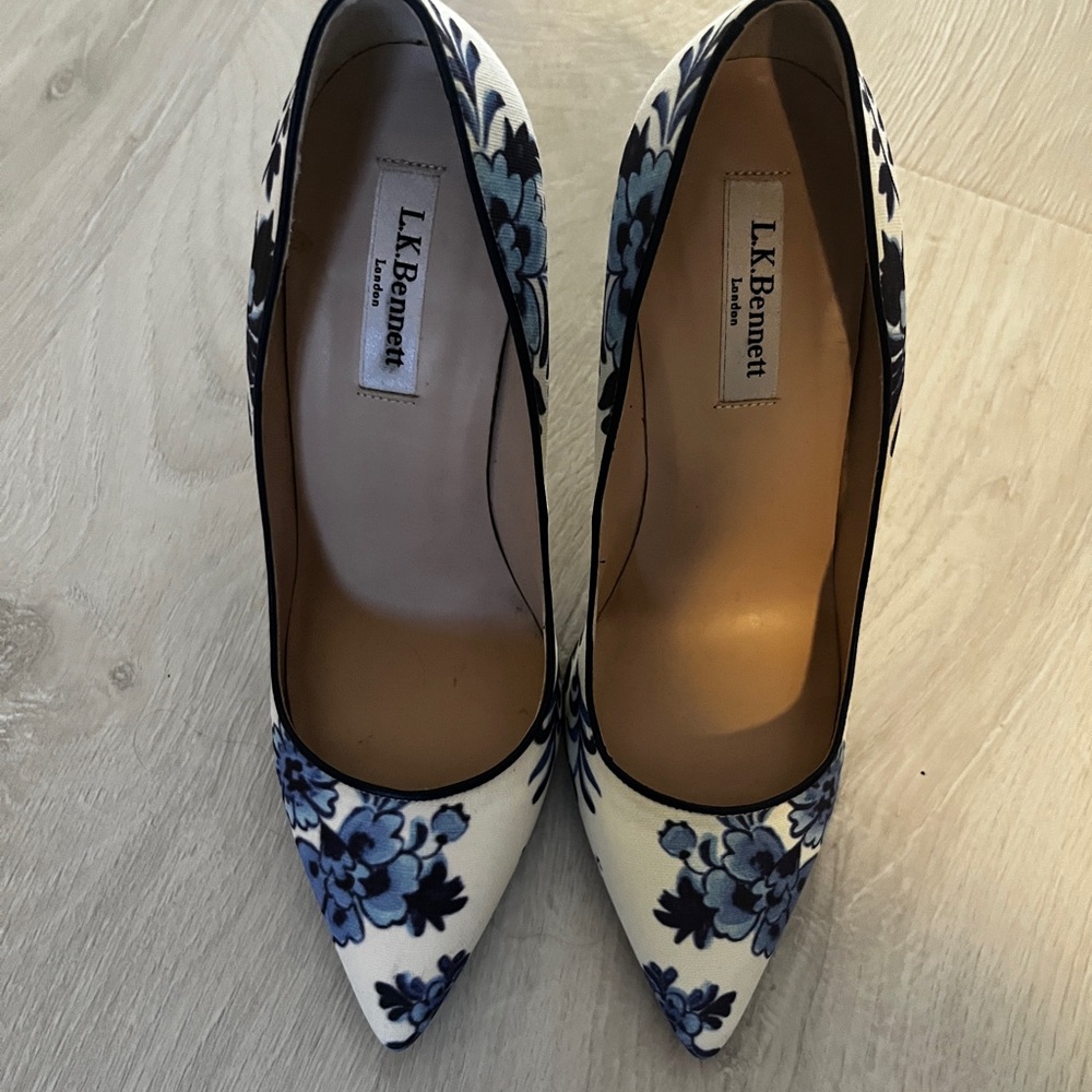 LK Bennett White Pumps with Blue Floral Print
